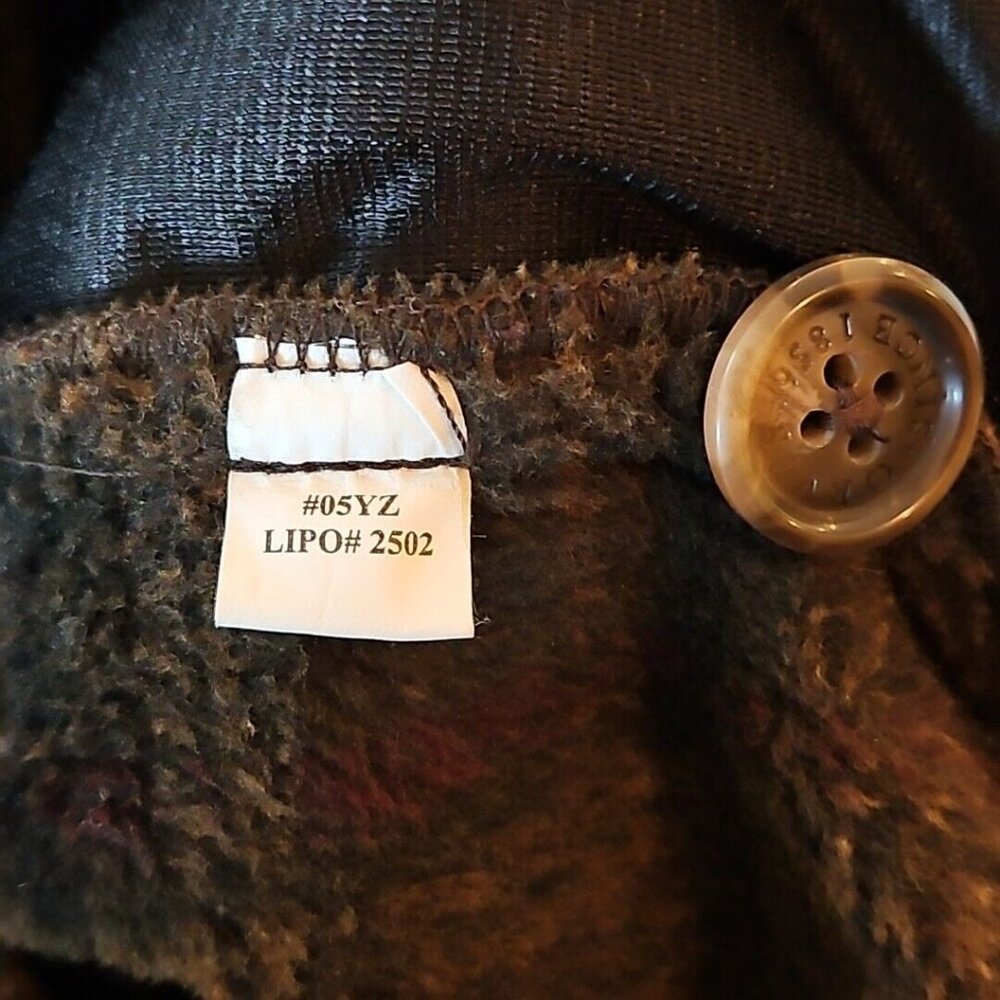 Orvis Fleece Teddy Jacket Mens XL Brown Black Plaid Faux Suede Utility Vintage - Picture 9 of 13